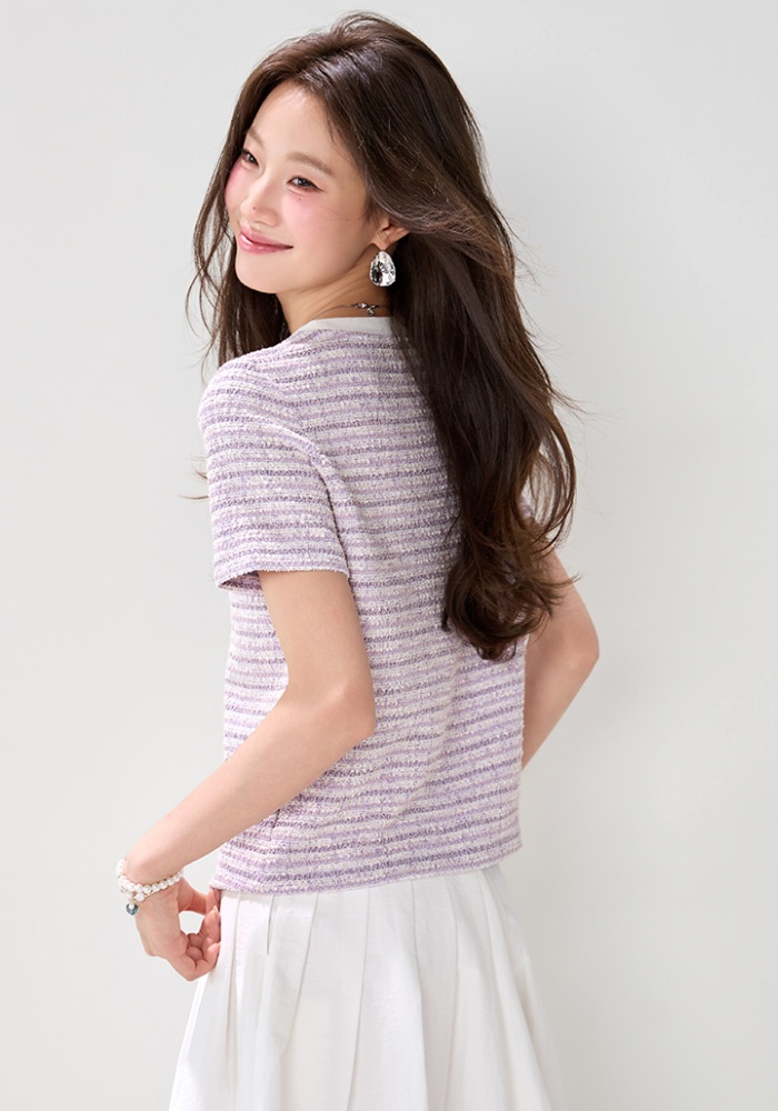 Small flash silver summer round neck T-shirt for women