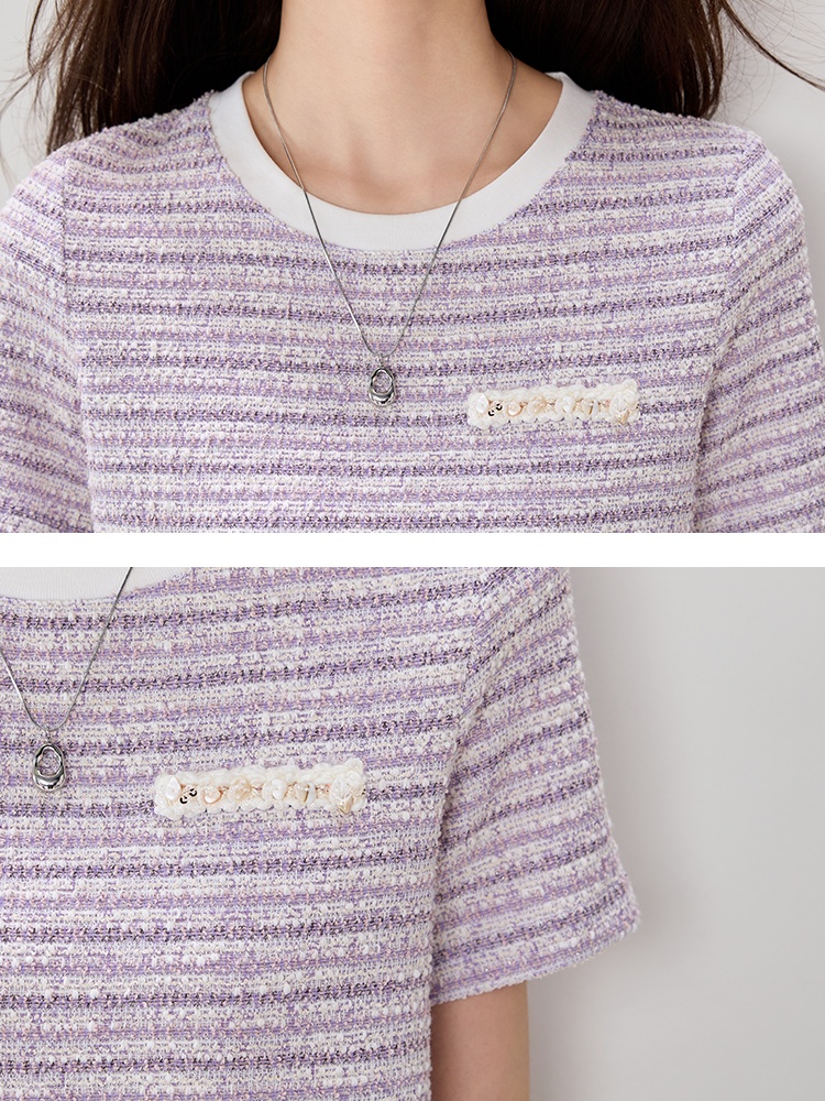 Small flash silver summer round neck T-shirt for women