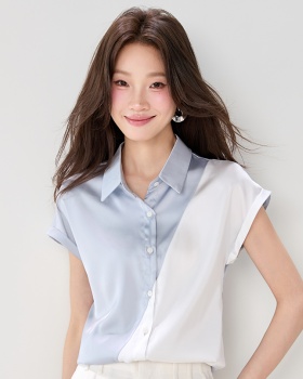 Temperament mixed colors shirt splice tops for women