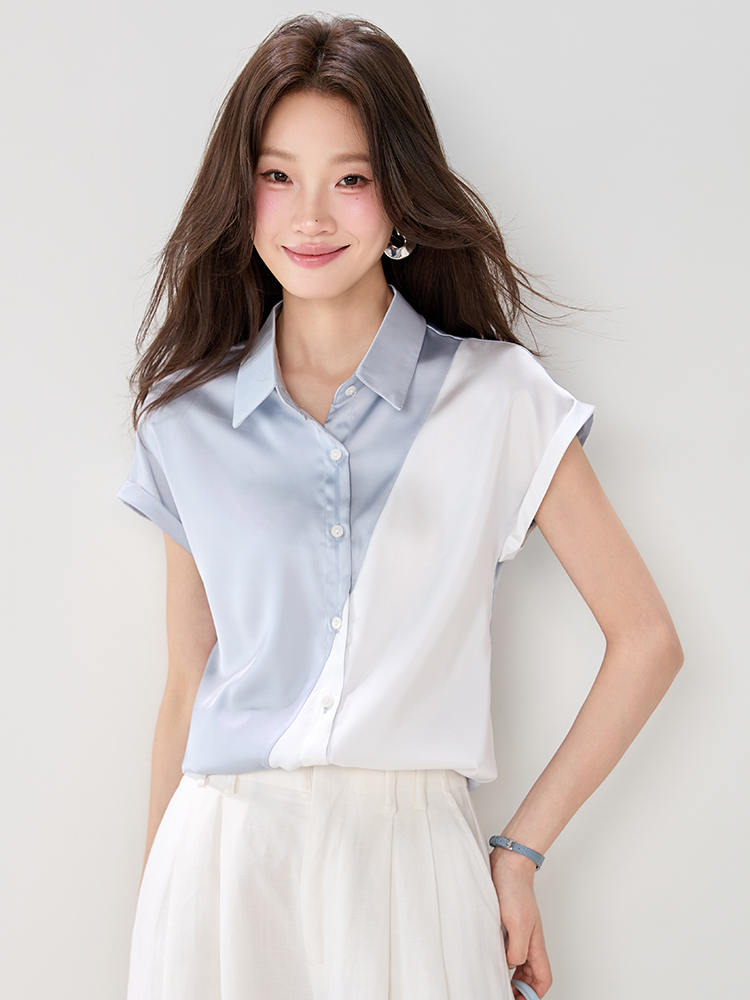 Temperament mixed colors shirt splice tops for women