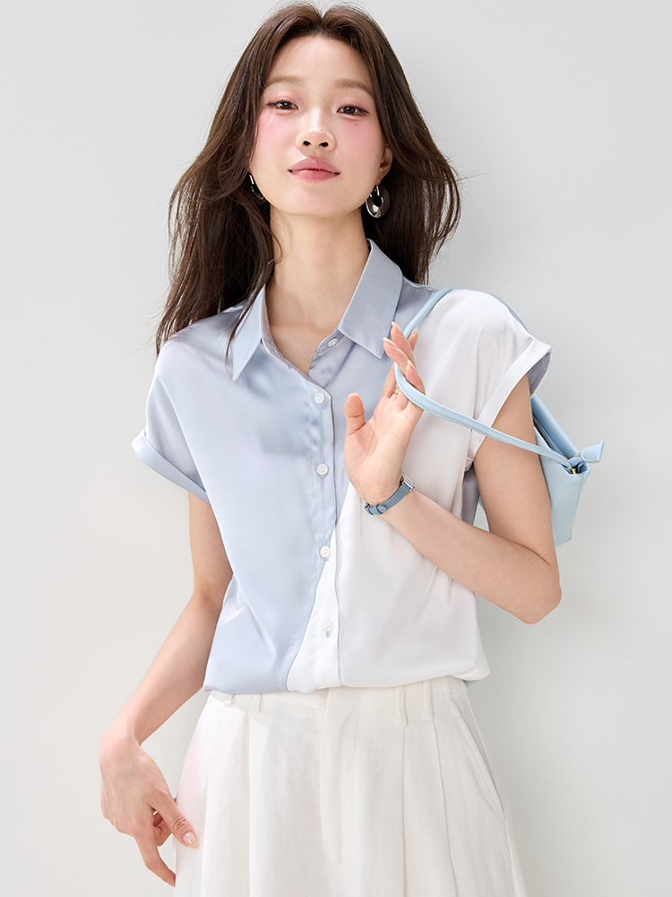 Temperament mixed colors shirt splice tops for women