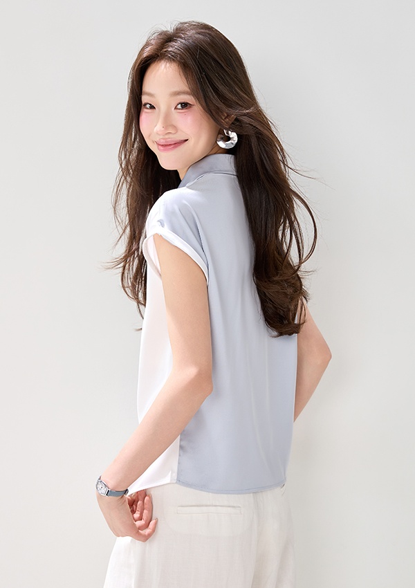 Temperament mixed colors shirt splice tops for women