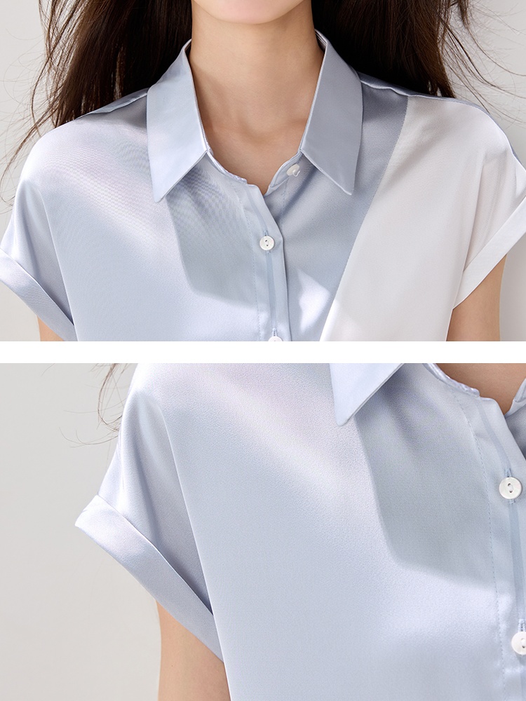 Temperament mixed colors shirt splice tops for women