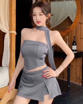 High waist sexy shorts wrapped chest tops 2pcs set