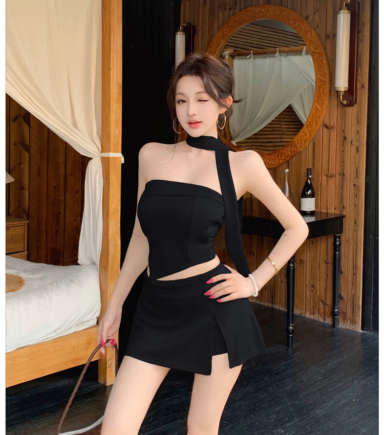 High waist sexy shorts wrapped chest tops 2pcs set