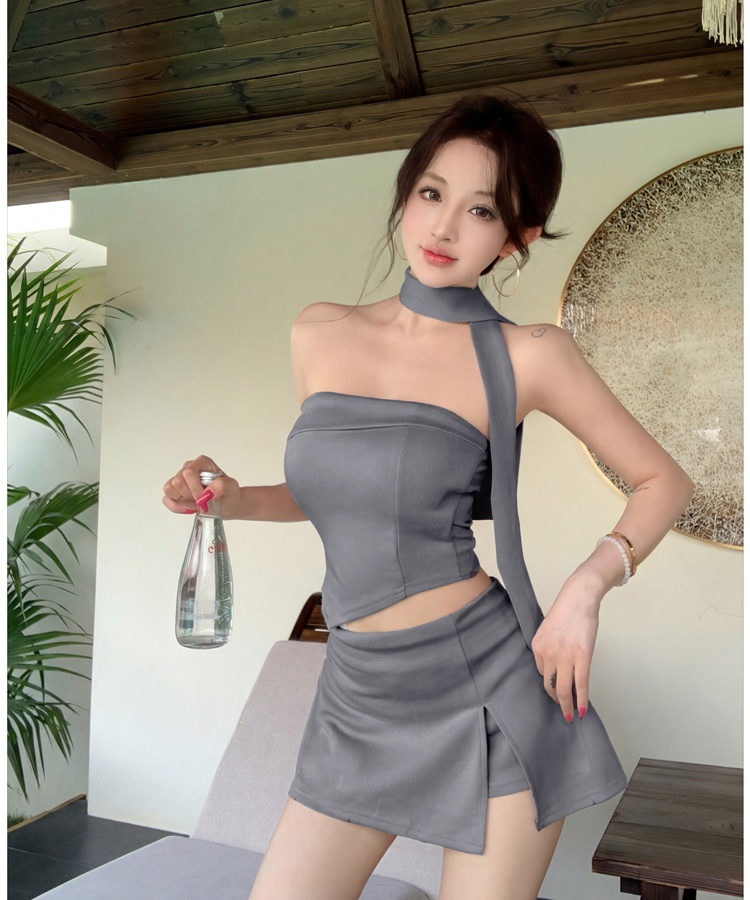 High waist sexy shorts wrapped chest tops 2pcs set