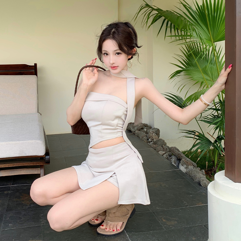 High waist sexy shorts wrapped chest tops 2pcs set