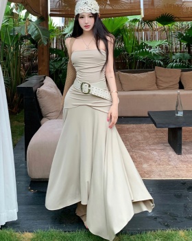 Pinched waist long dress vacation dress for women