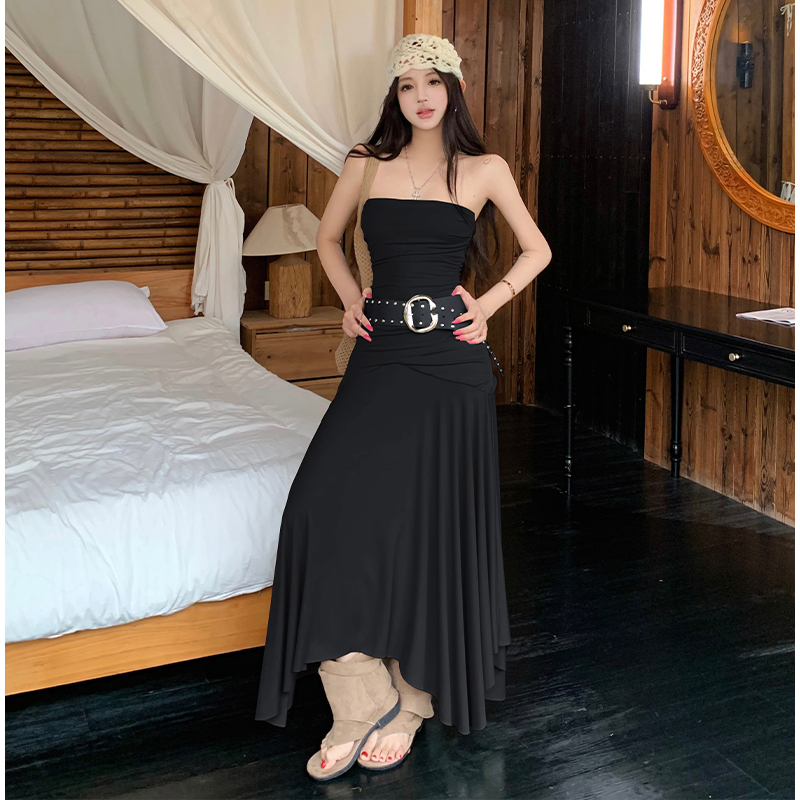 Pinched waist long dress vacation dress for women