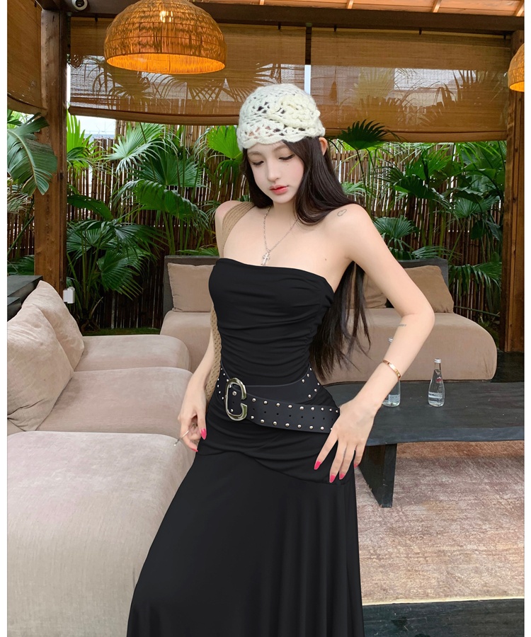 Pinched waist long dress vacation dress for women