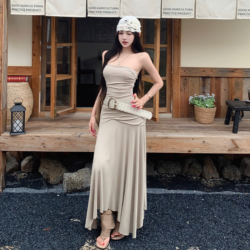 Pinched waist long dress vacation dress for women