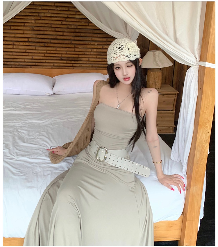 Pinched waist long dress vacation dress for women