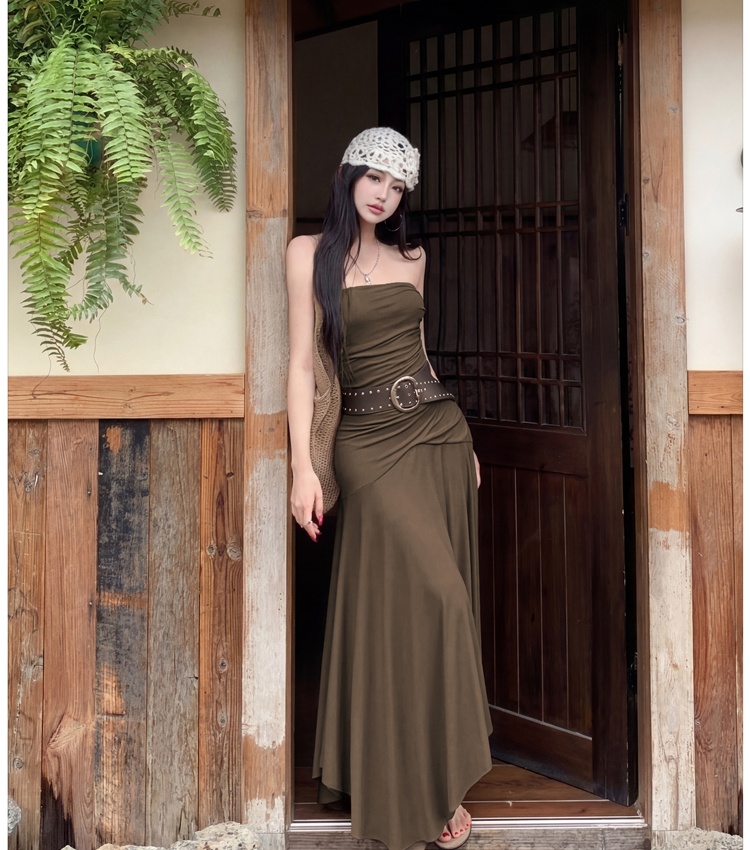 Pinched waist long dress vacation dress for women