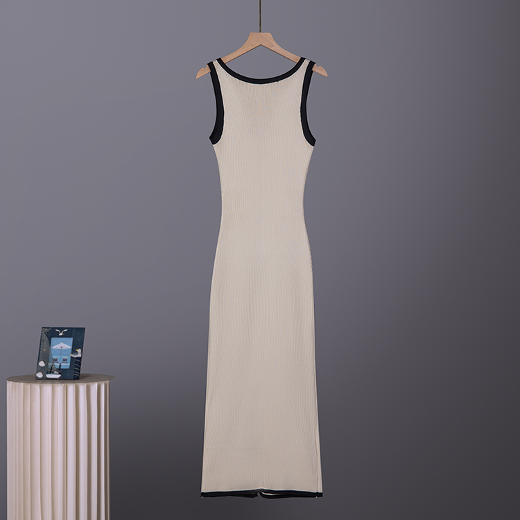 European style multi buckles vest slit mixed colors dress