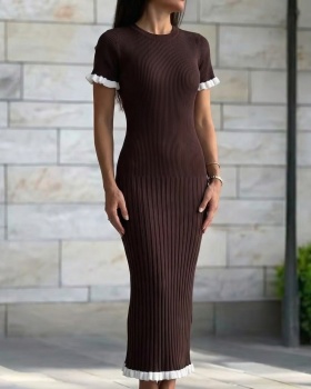 Mixed colors spring and summer retro slim knitted dress