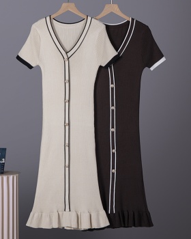 Pinched waist sweater temperament dress for women