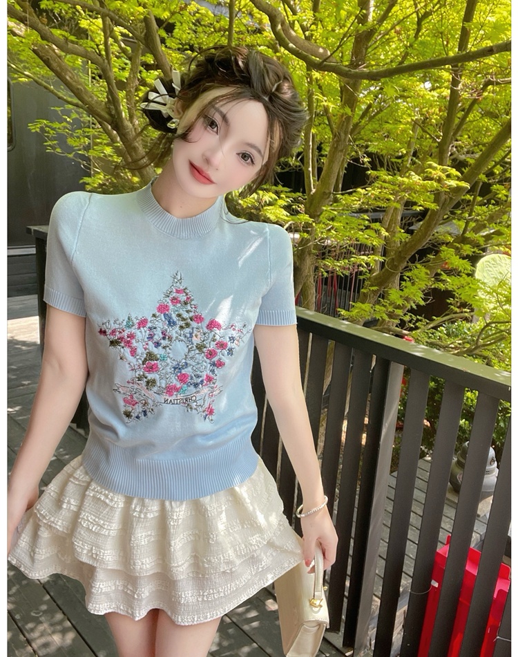 Short sleeve tops chanelstyle sweater for women