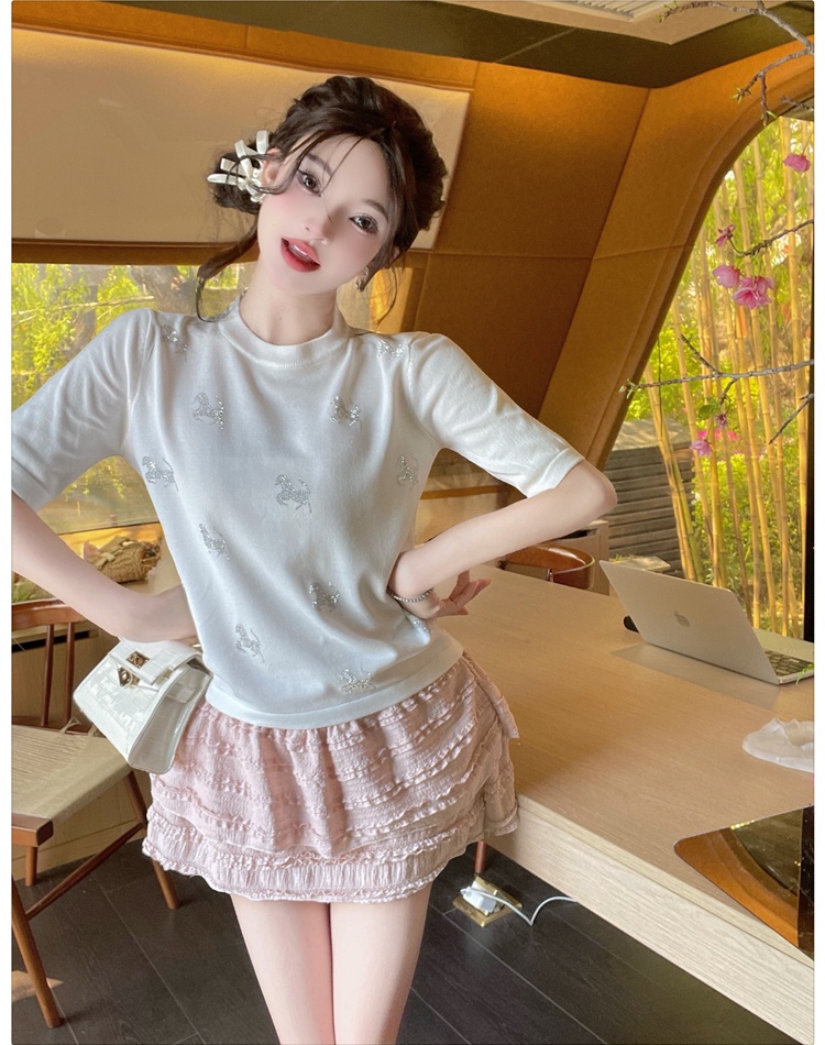 Fashion round neck pony tops simple all-match sweater