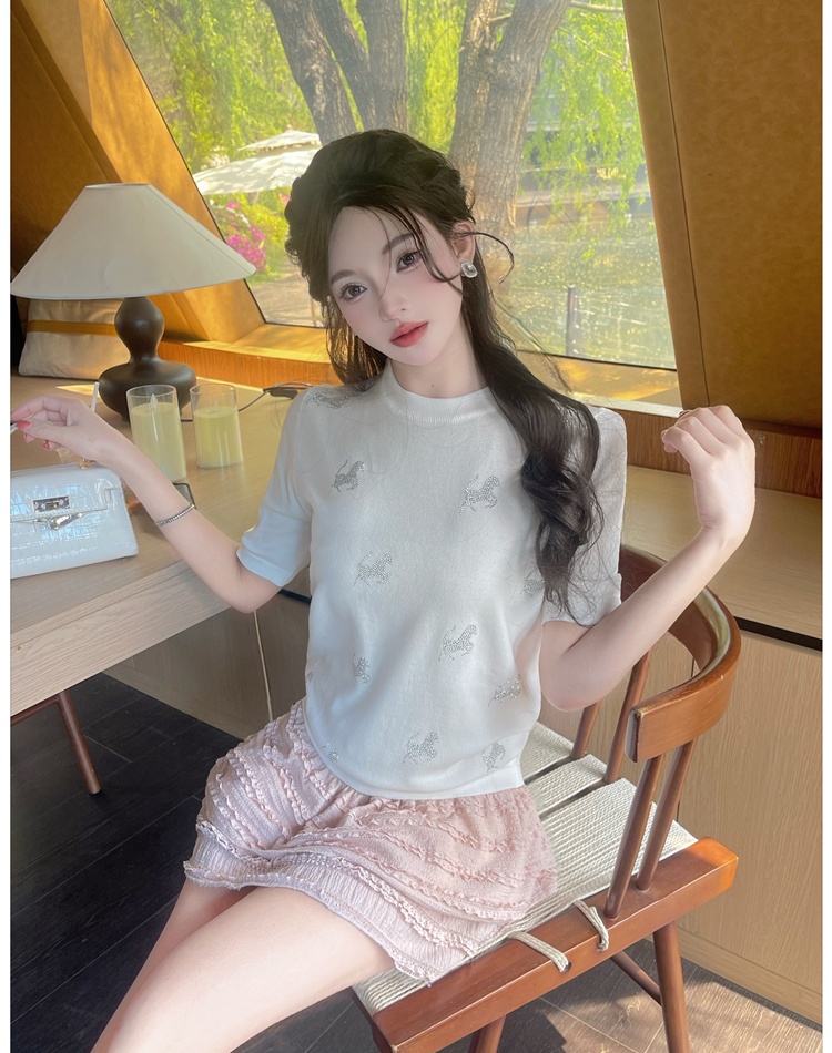 Fashion round neck pony tops simple all-match sweater