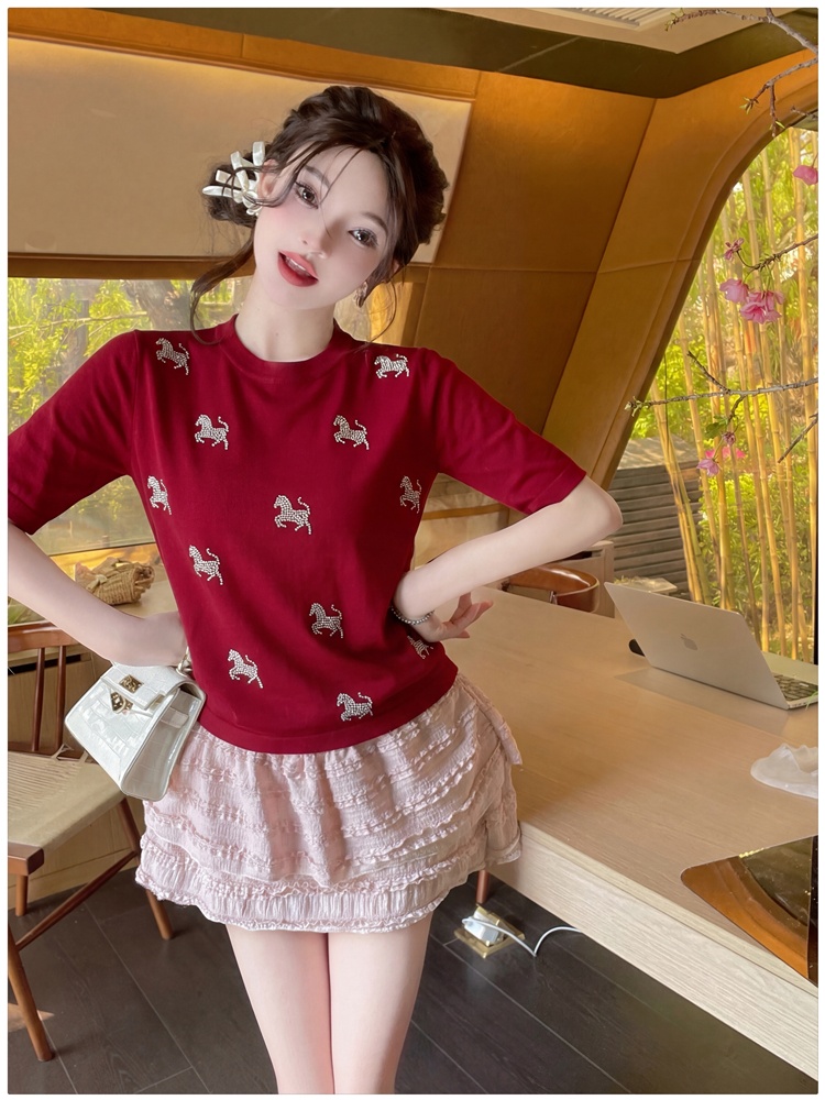 Fashion round neck pony tops simple all-match sweater