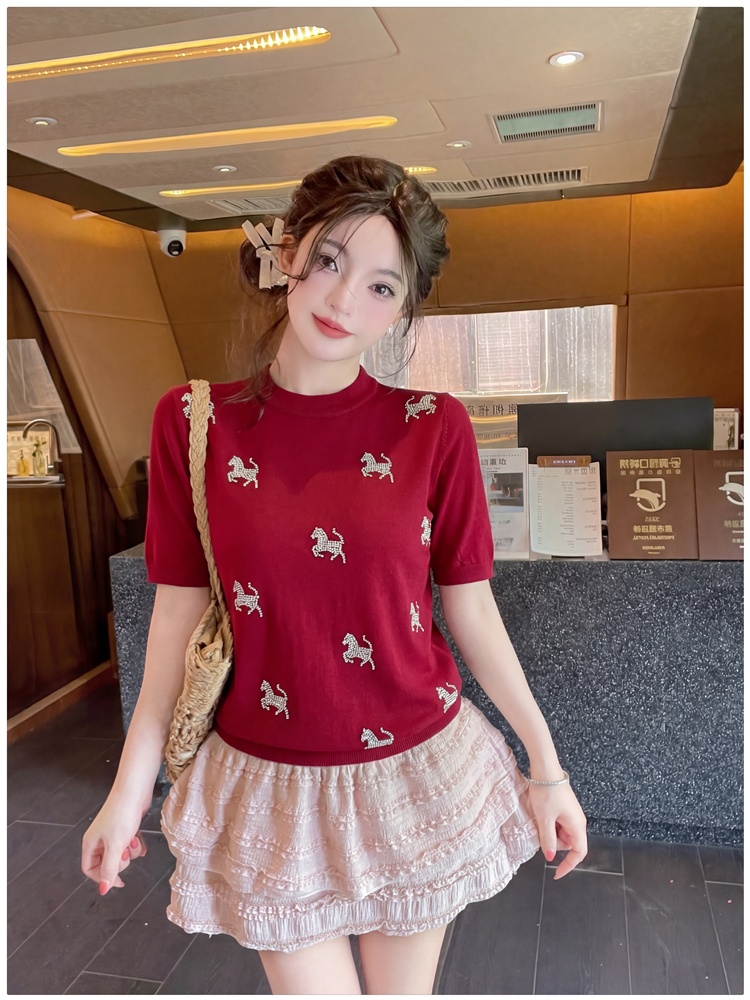 Fashion round neck pony tops simple all-match sweater