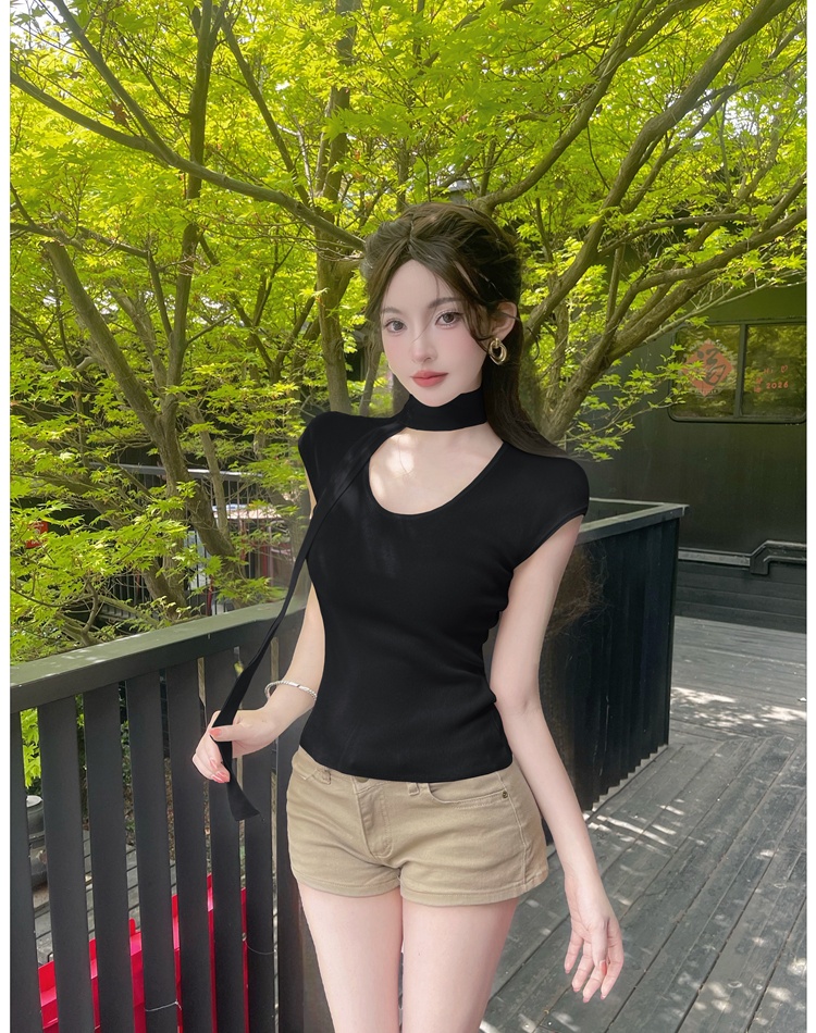 Halter slim T-shirt streamer summer sweater for women