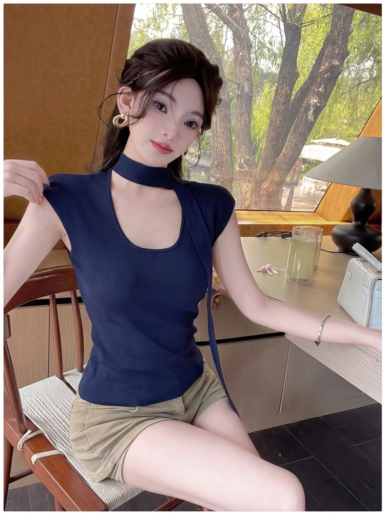 Halter slim T-shirt streamer summer sweater for women