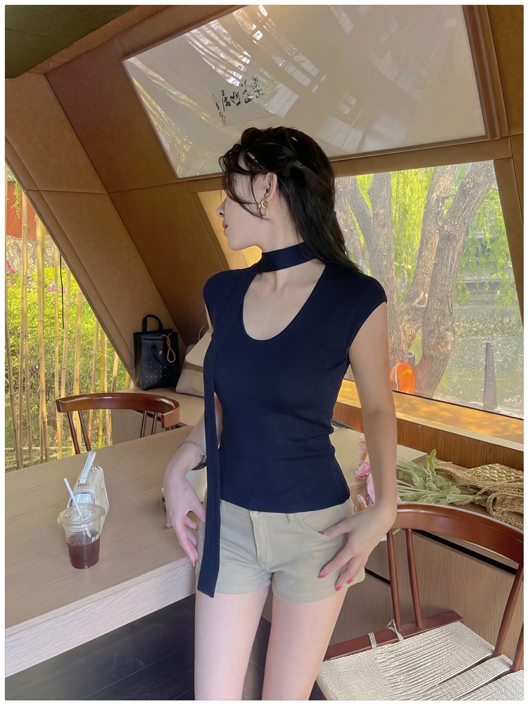 Halter slim T-shirt streamer summer sweater for women