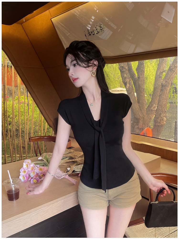 Streamer slim tops short sleeve T-shirt for women