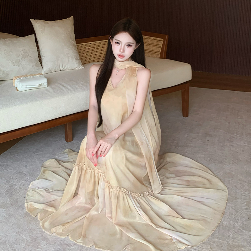 Halter sleeveless dress summer long dress for women