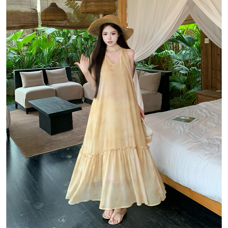 Halter sleeveless dress summer long dress for women