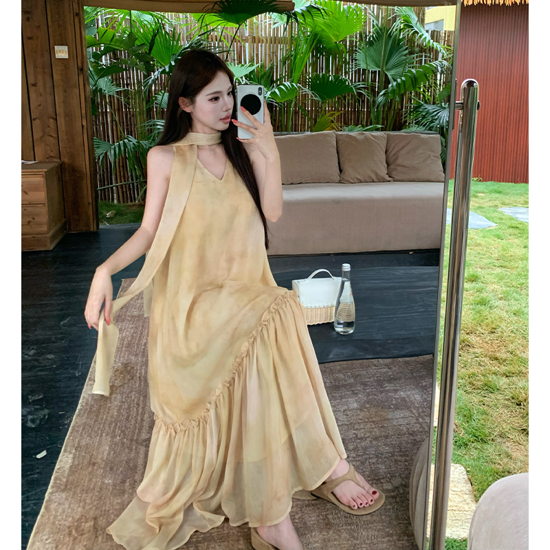 Halter sleeveless dress summer long dress for women