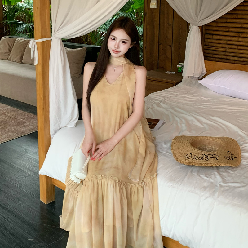 Halter sleeveless dress summer long dress for women