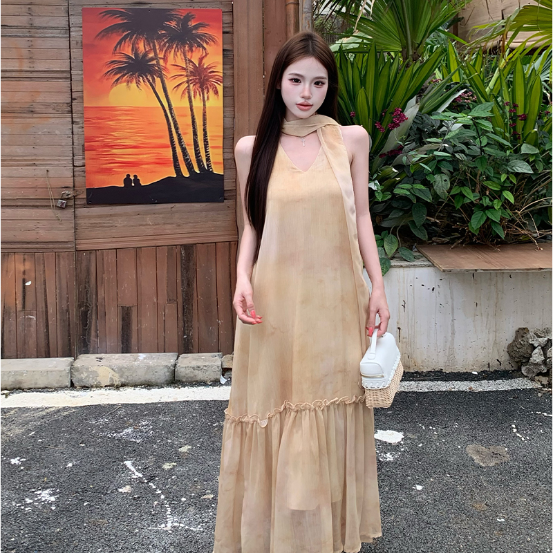 Halter sleeveless dress summer long dress for women