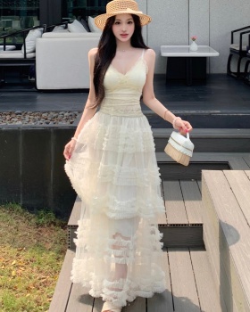 Cake gauze lace skirt splice beauty back lady tops a set