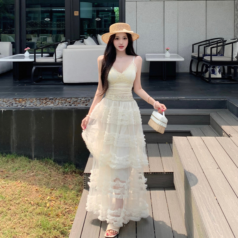 Cake gauze lace skirt splice beauty back lady tops a set