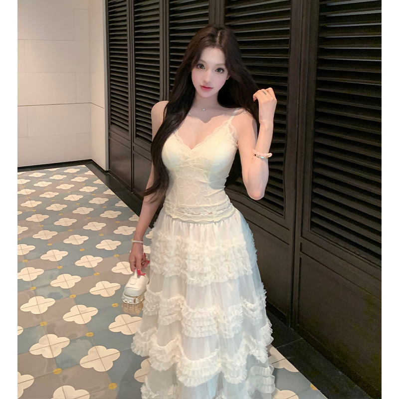 Cake gauze lace skirt splice beauty back lady tops a set