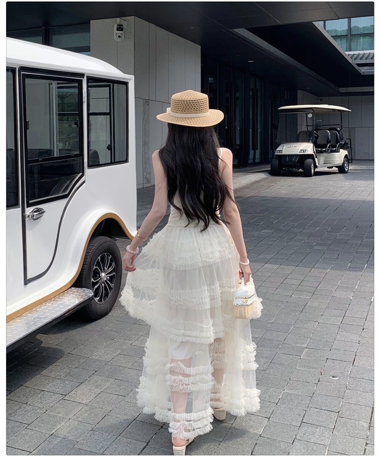 Cake gauze lace skirt splice beauty back lady tops a set