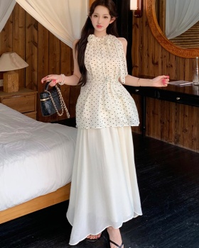France style polka dot skirt tender tops a set