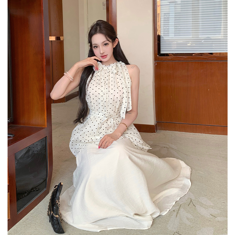 France style polka dot skirt tender tops a set