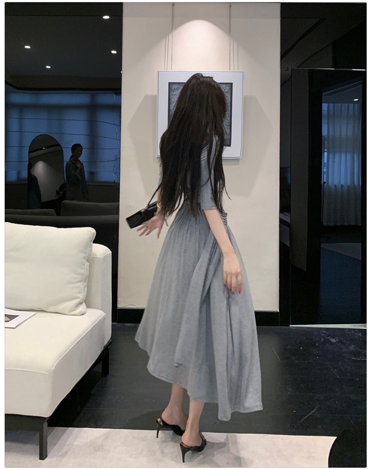 Summer Korean style long dress gray slim dress for women