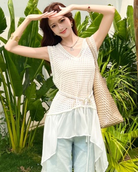 Knitted Korean style tops splice V-neck vest for women