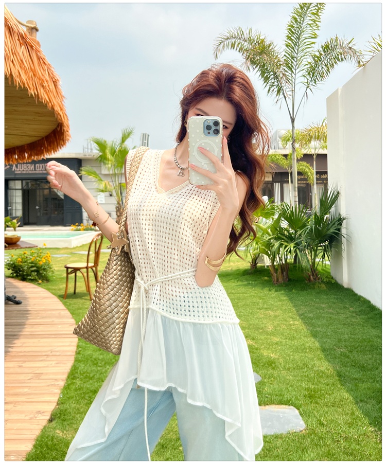 Knitted Korean style tops splice V-neck vest for women