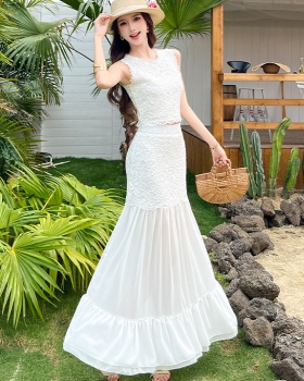 Sleeveless tops France style skirt a set for women