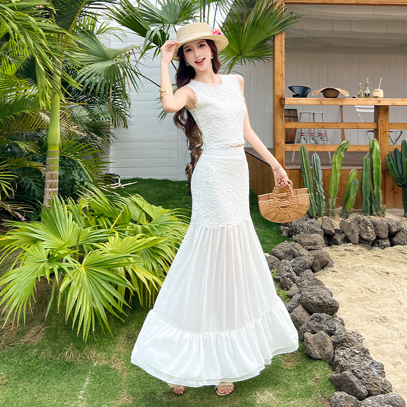 Sleeveless tops France style skirt a set for women