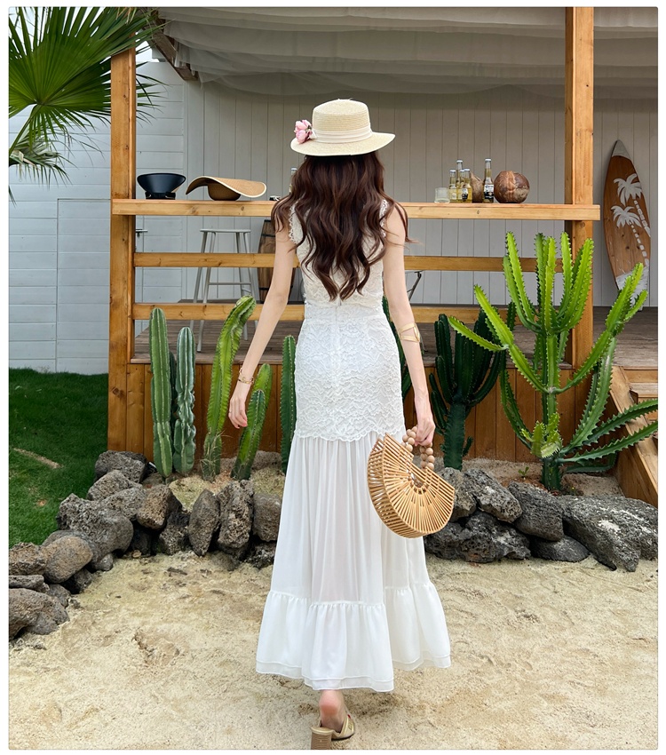 Sleeveless tops France style skirt a set for women