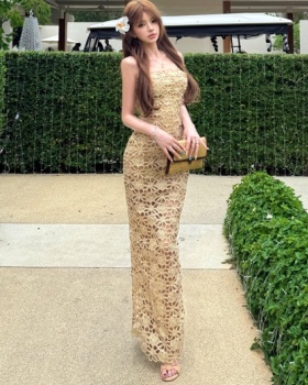 Sling ladies temperament dress package hip hollow long dress