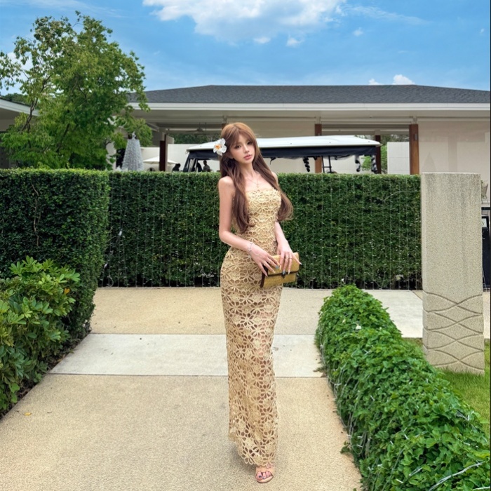 Sling ladies temperament dress package hip hollow long dress