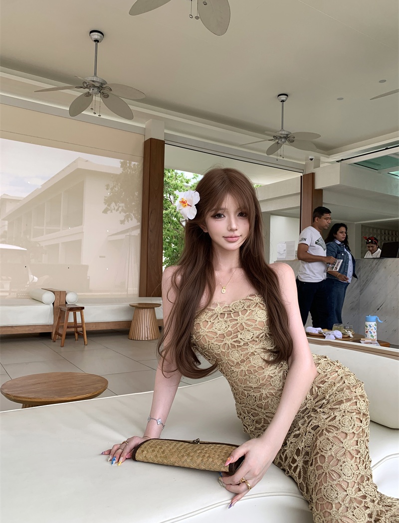 Sling ladies temperament dress package hip hollow long dress