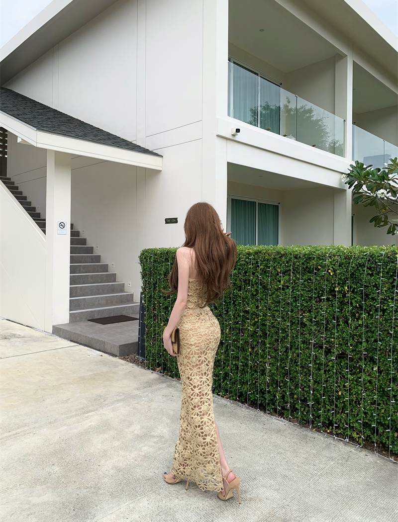 Sling ladies temperament dress package hip hollow long dress